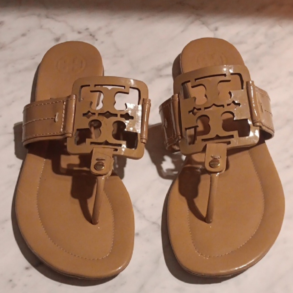 Tory Burch Tan Patent Leather Sandals